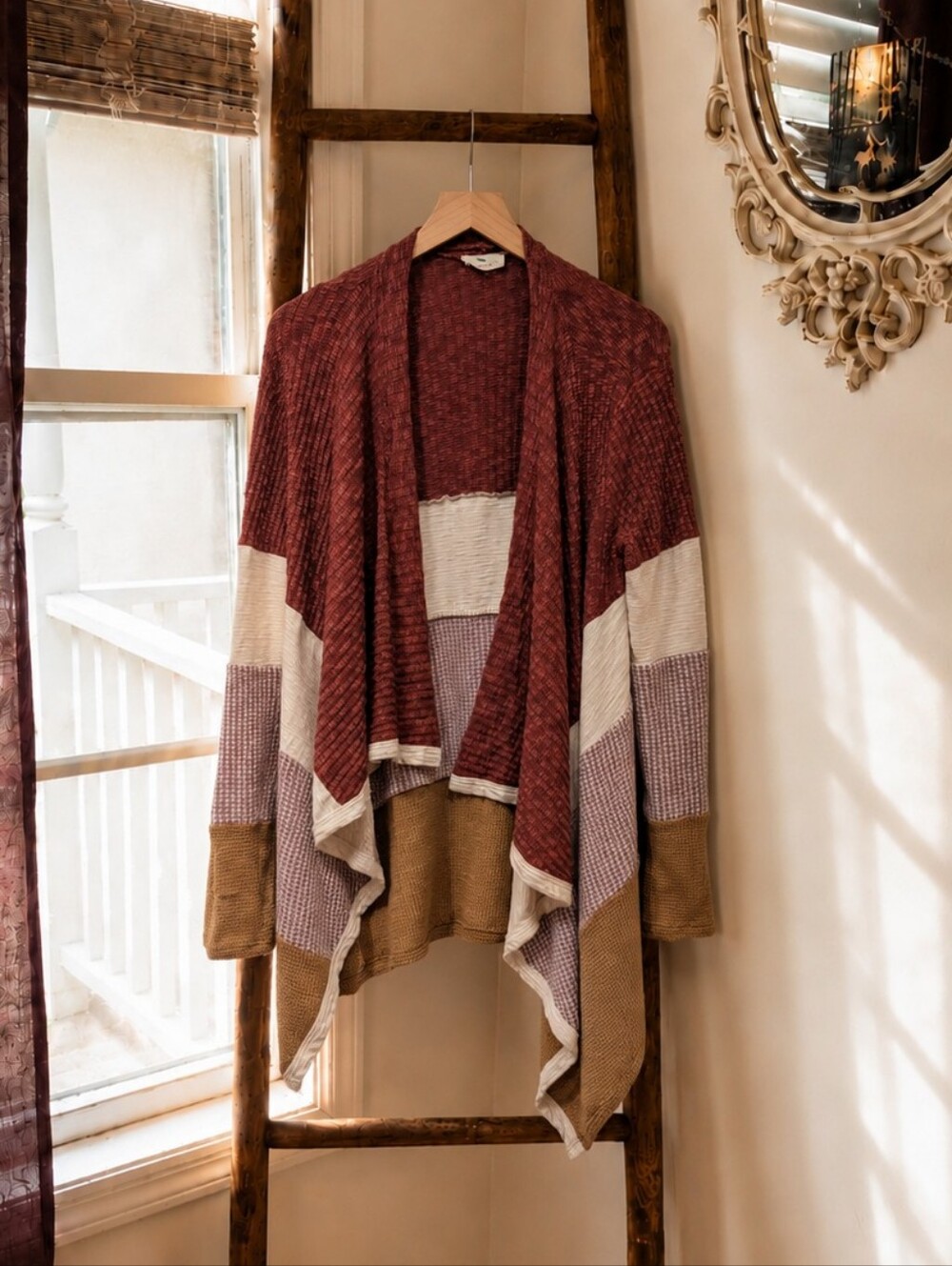 Boho Draped Colorblock Cardigan - Picture 1 of 10